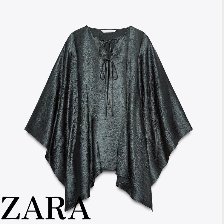 ZARA】ZW COLLECTION サテンケープシャツ 5344/111/500 (ZARA/ブラウス
