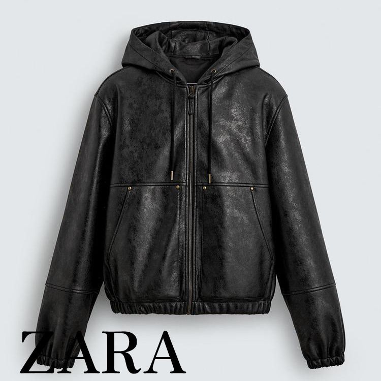 ZARA】フェイクレザー フーデッド ジャケット 6318/450/800 (ZARA