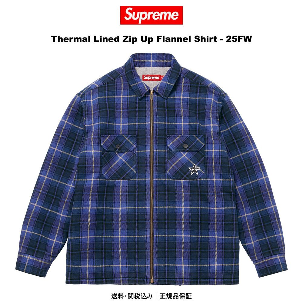 SUPREME】Thermal Lined Zip Up Flannel Shirt Blue - 25FW (Supreme