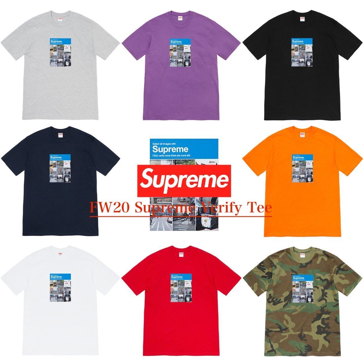 FW20 Supreme Verify Tee - Google reCAPTCHA 画像認証 Tシャツ