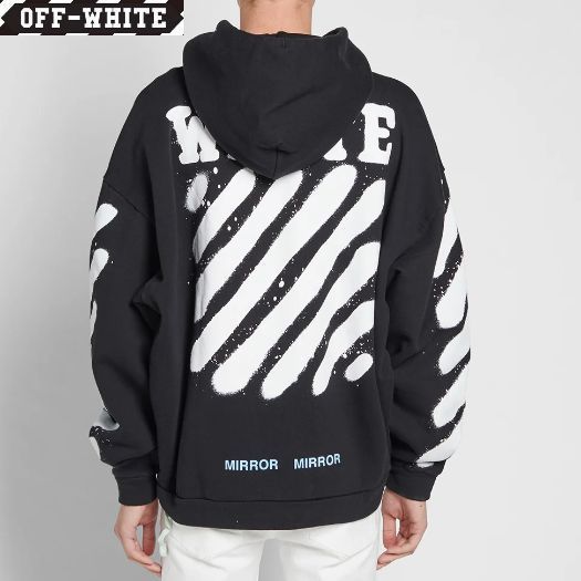Off-Whiteスプレーペイントプルオーバーフードパーカー ブラック (Off