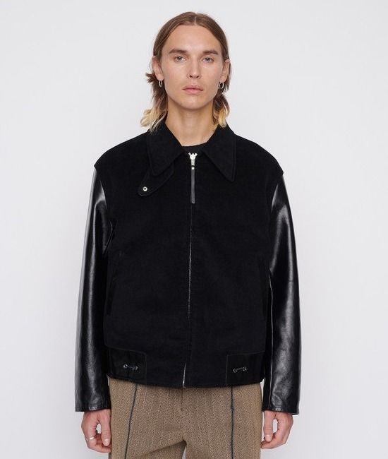 OUR LEGACY REVERSIBLE VARSITY JACKET BLACK MILLED MOLESKIN (OUR