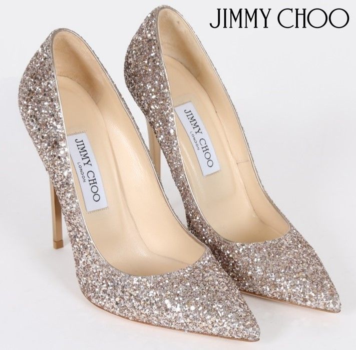 VIPセール! JIMMY CHOO ゴールドグリッター パンプス 10㎝ヒール