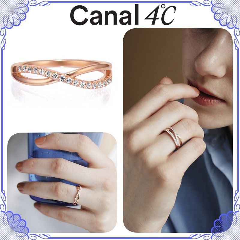 大人気!! Canal 4℃ ピンクゴールド シルバークロスラインリング (4