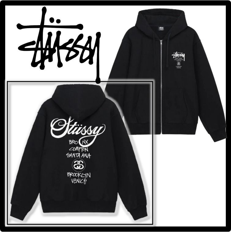 ☆送料・関税込☆STUSSY☆WORLD TOUR ZIP HOODIE☆BLACK☆ (STUSSY