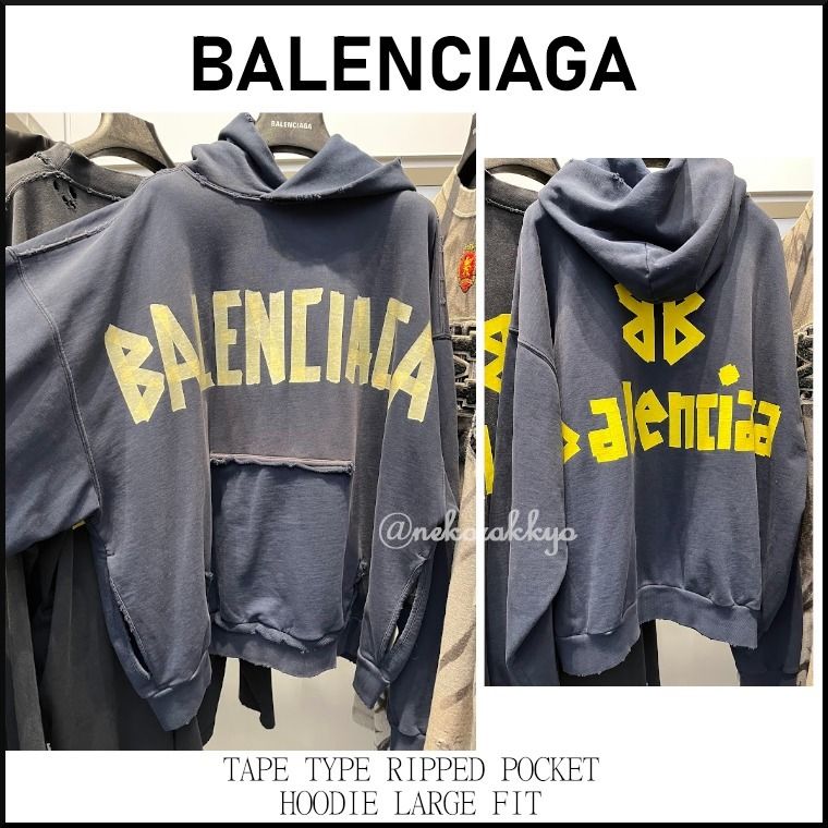 BALENCIAGA＊TAPE TYPE RIPPED POCKET ロゴパーカー＊送料込