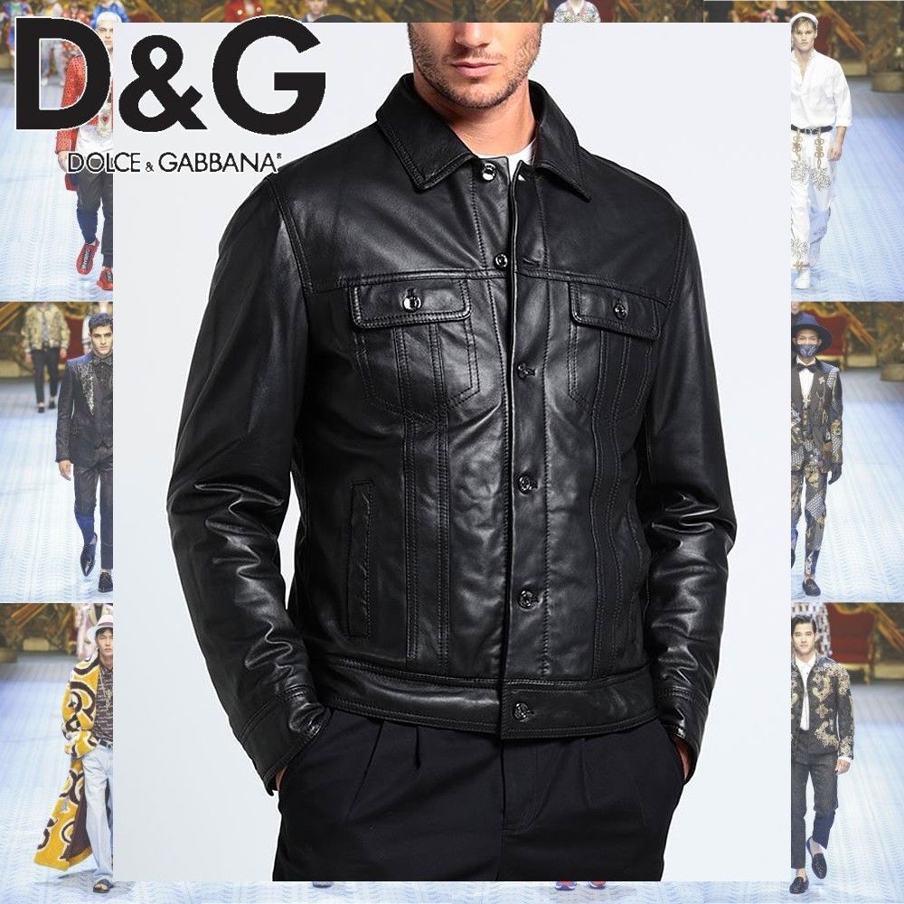 Dolce & Gabbana シャツカラー ボタン レザージャケット (Dolce