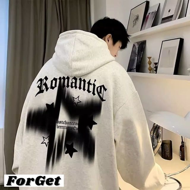 韓国 パーカー フード付き プリント スウェット オーバーサイズ