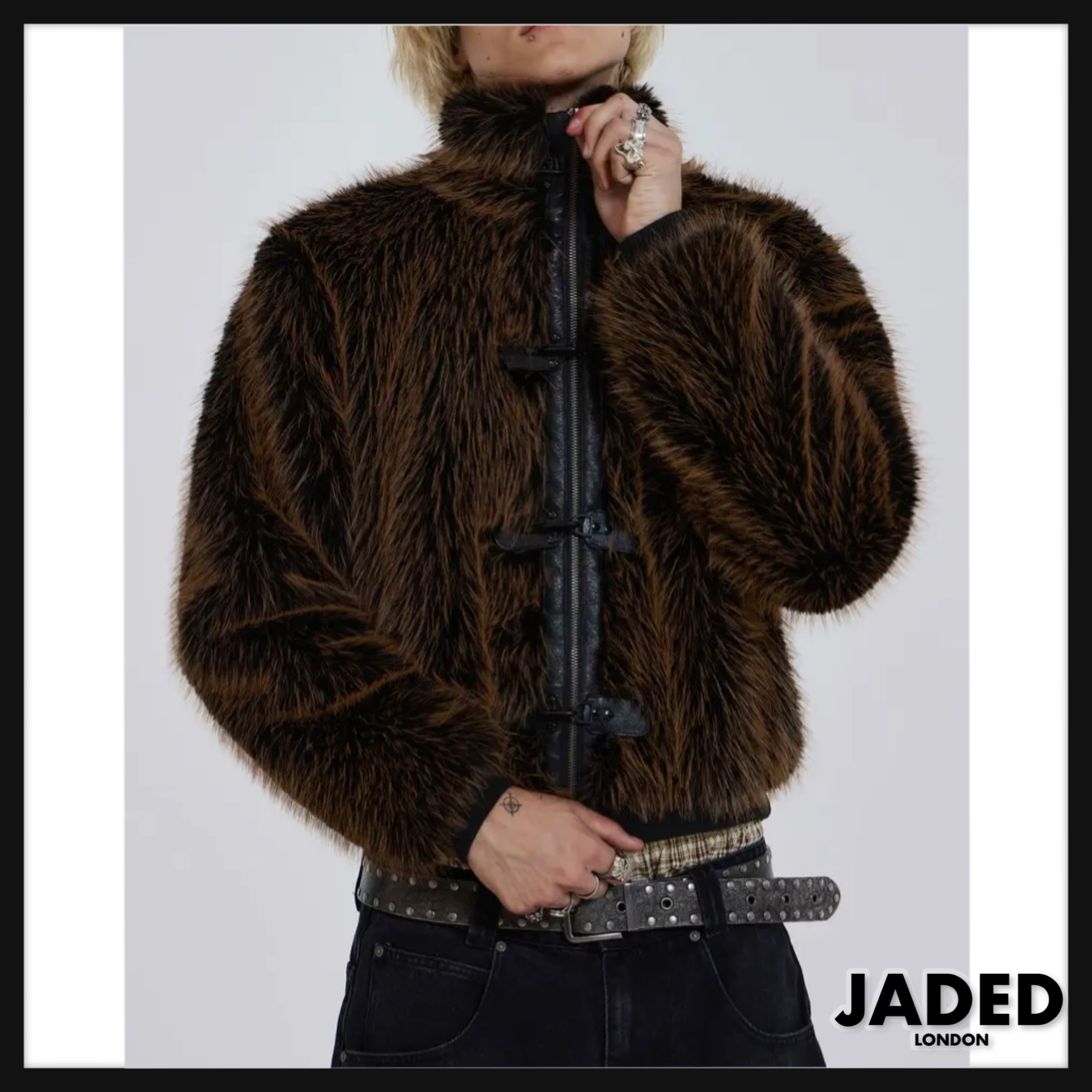 人気【JADED LONDON】UK発 MENDOZA フェイク ファー ジャケット (JADED