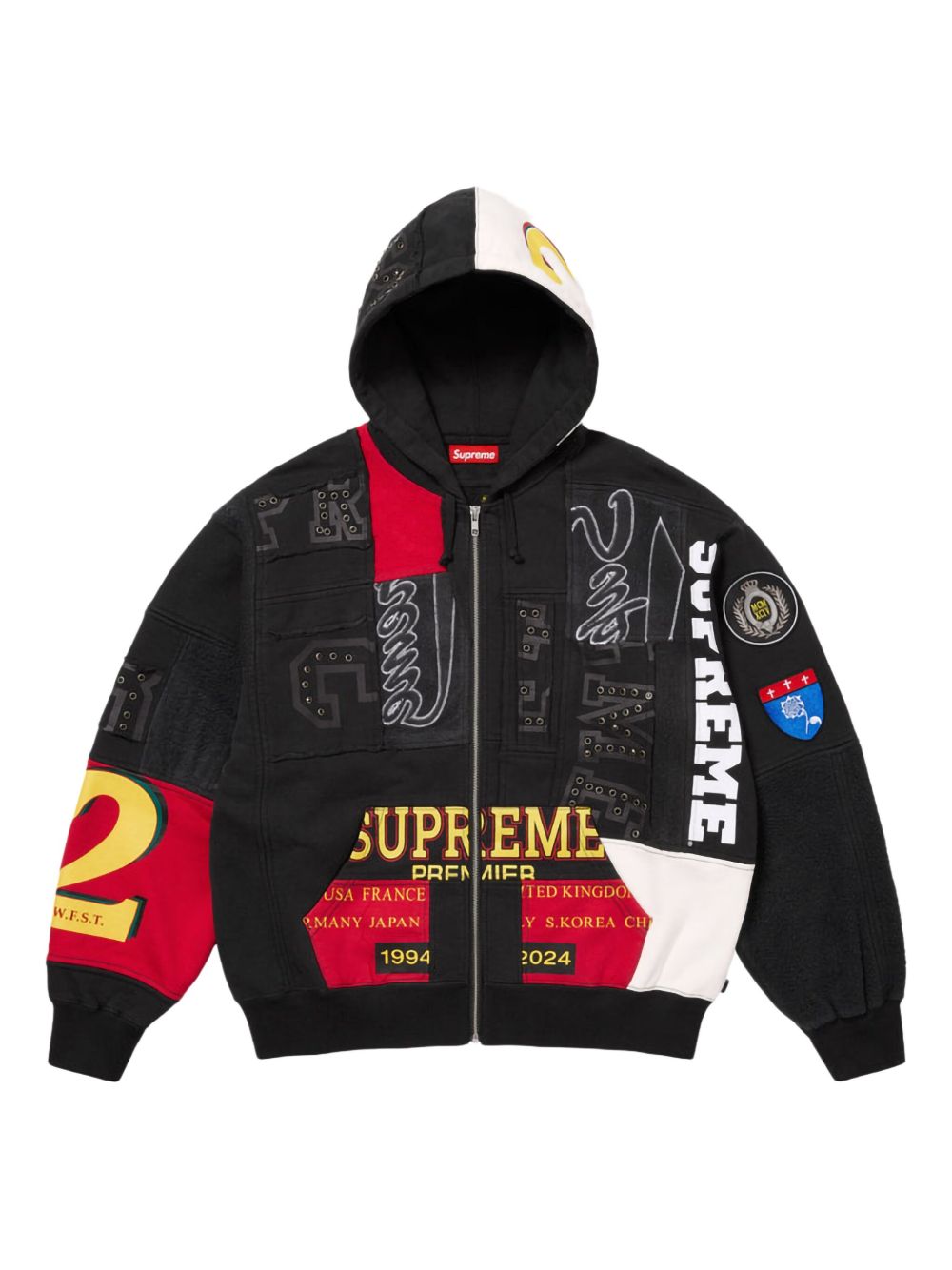 Supreme Patchwork zip-up Hoodie | Black | FARFETCH