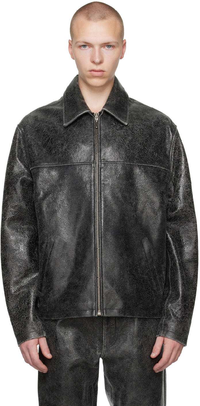 GUESS USA Black Cracked Leather Jacket GUESS