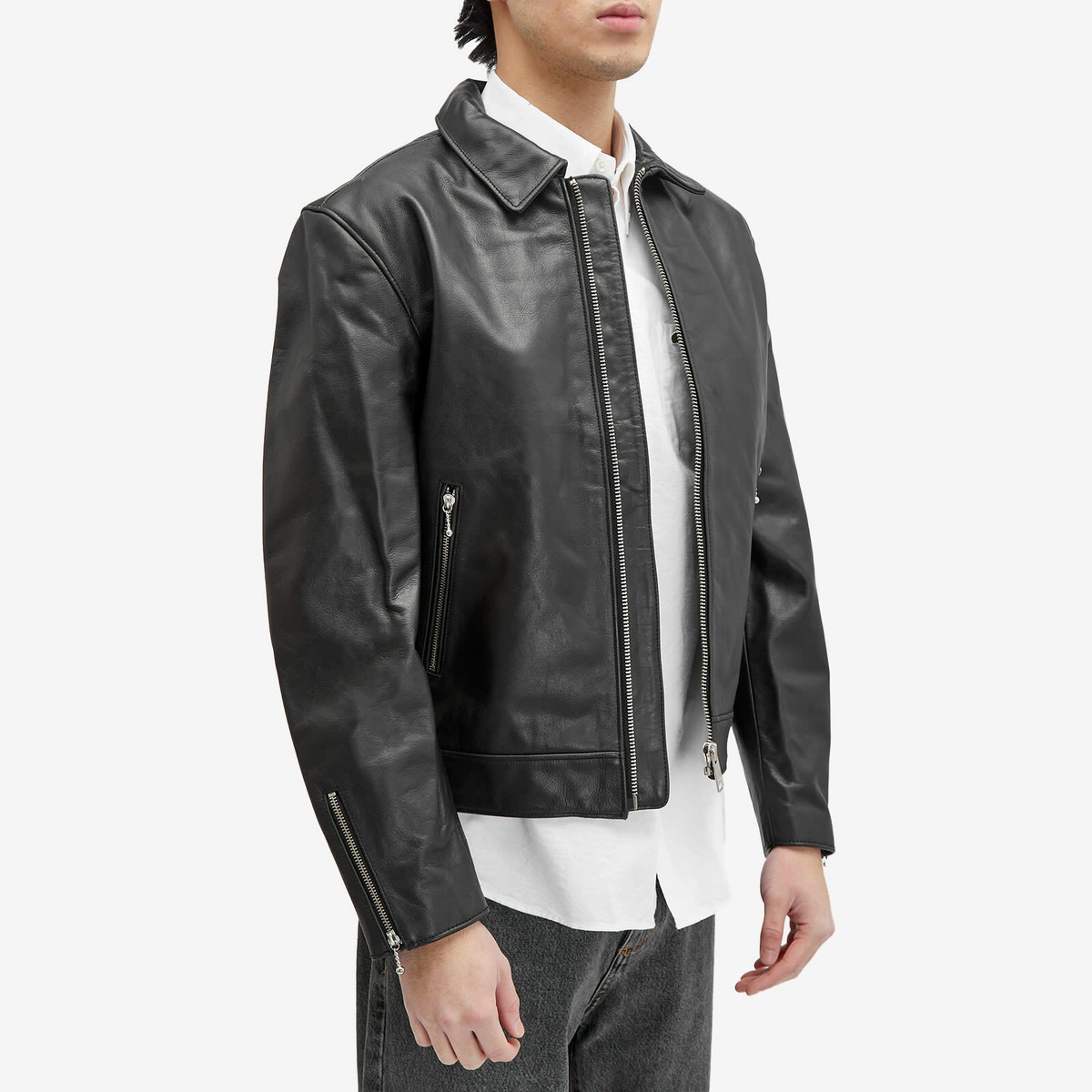 Nudie Jeans Co Men's Eddy Rider Leather Jacket in Black Nudie Jeans Co