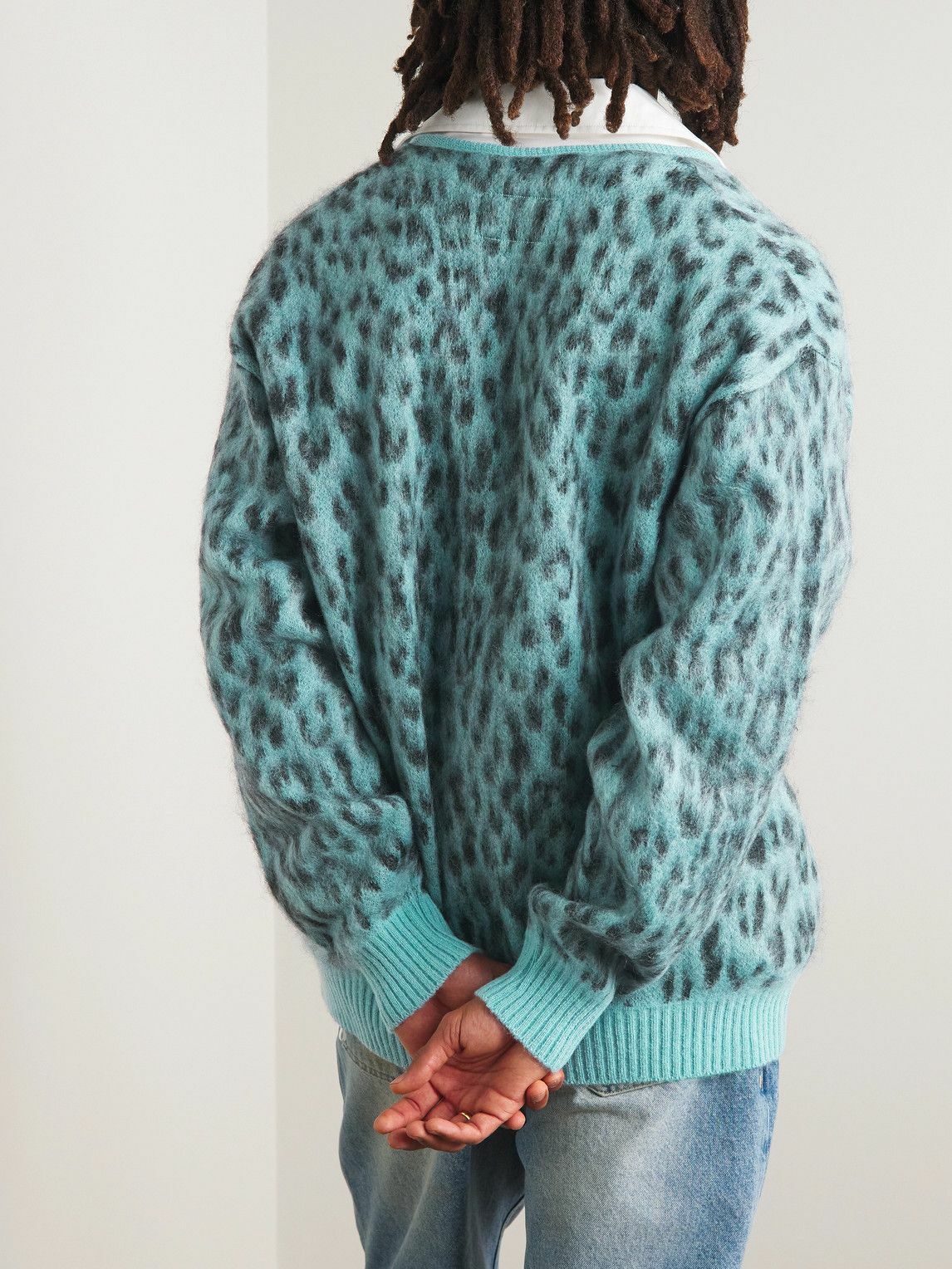 Wacko Maria - Leopard-Jacquard Cardigan - Blue Wacko Maria