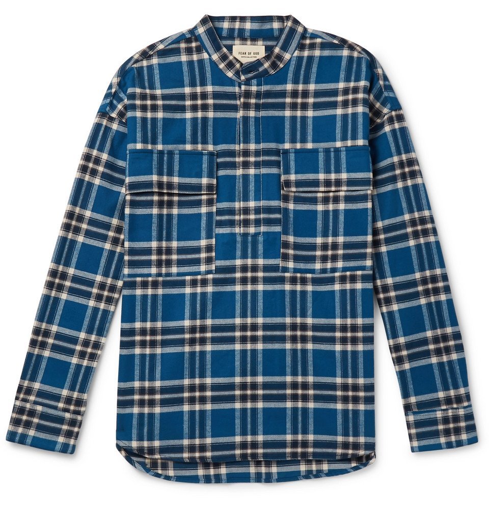 Fear of God - Grandad-Collar Checked Cotton-Flannel Shirt - Blue