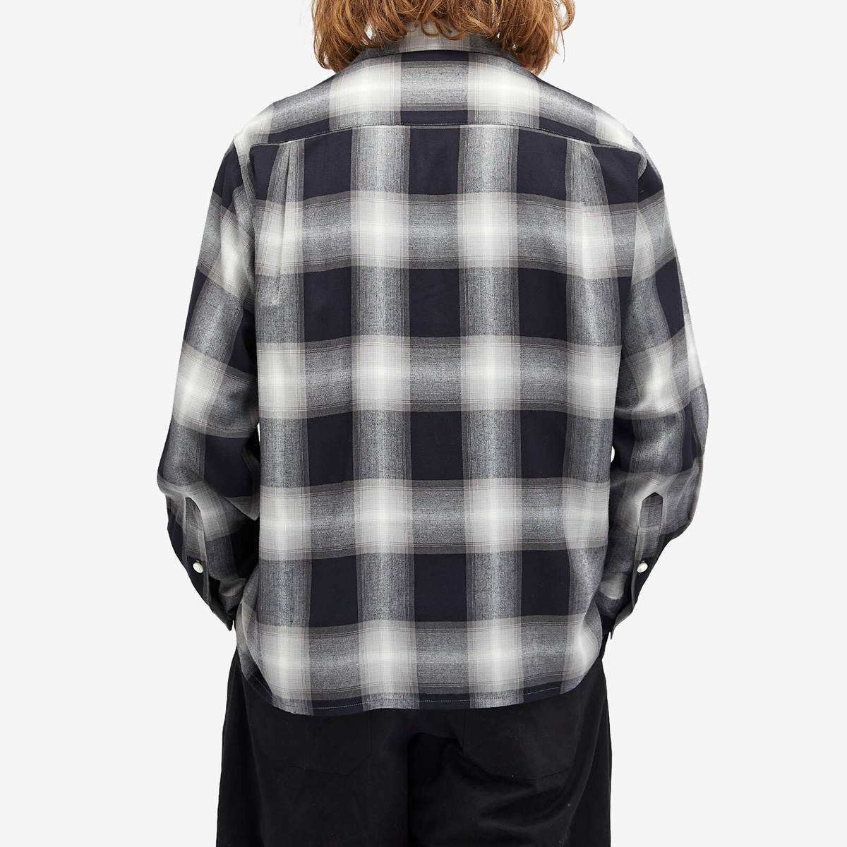 Wacko Maria Men's Type-1 Ombre Check Open Collar Shirt in Grey