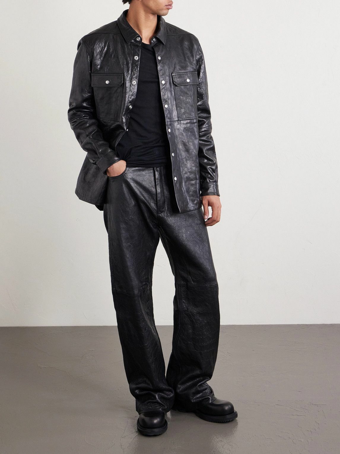 Rick Owens Black Leather Mollino Biker Jacket Rick Owens