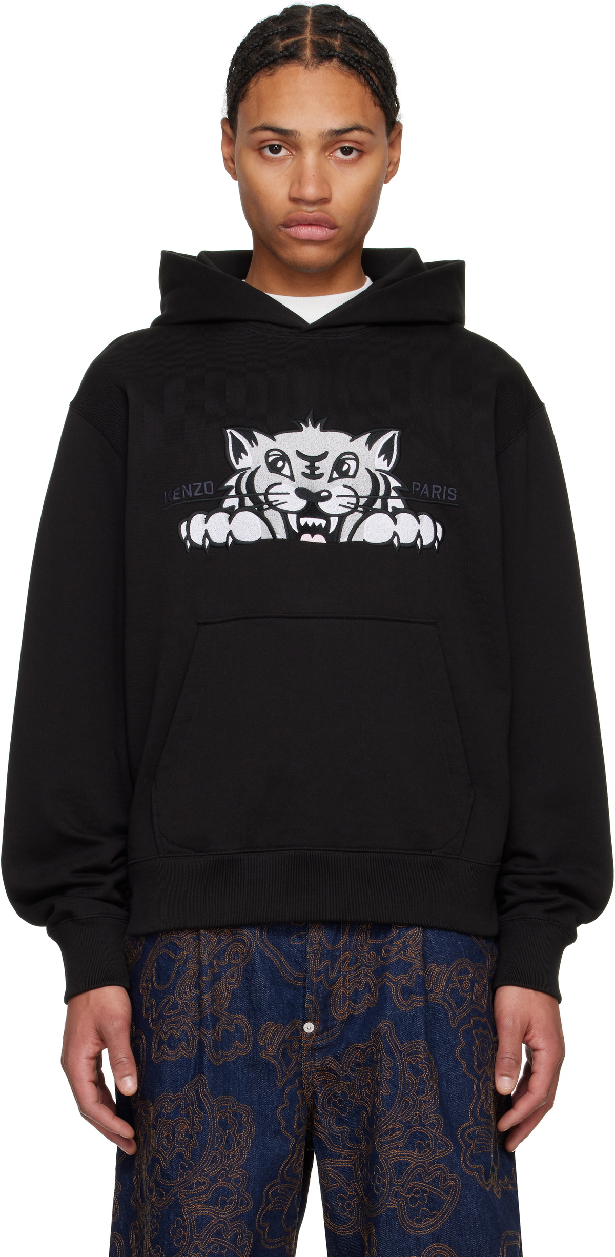Kenzo Black Kenzo Paris Happy Tiger Embroidered Hoodie Kenzo