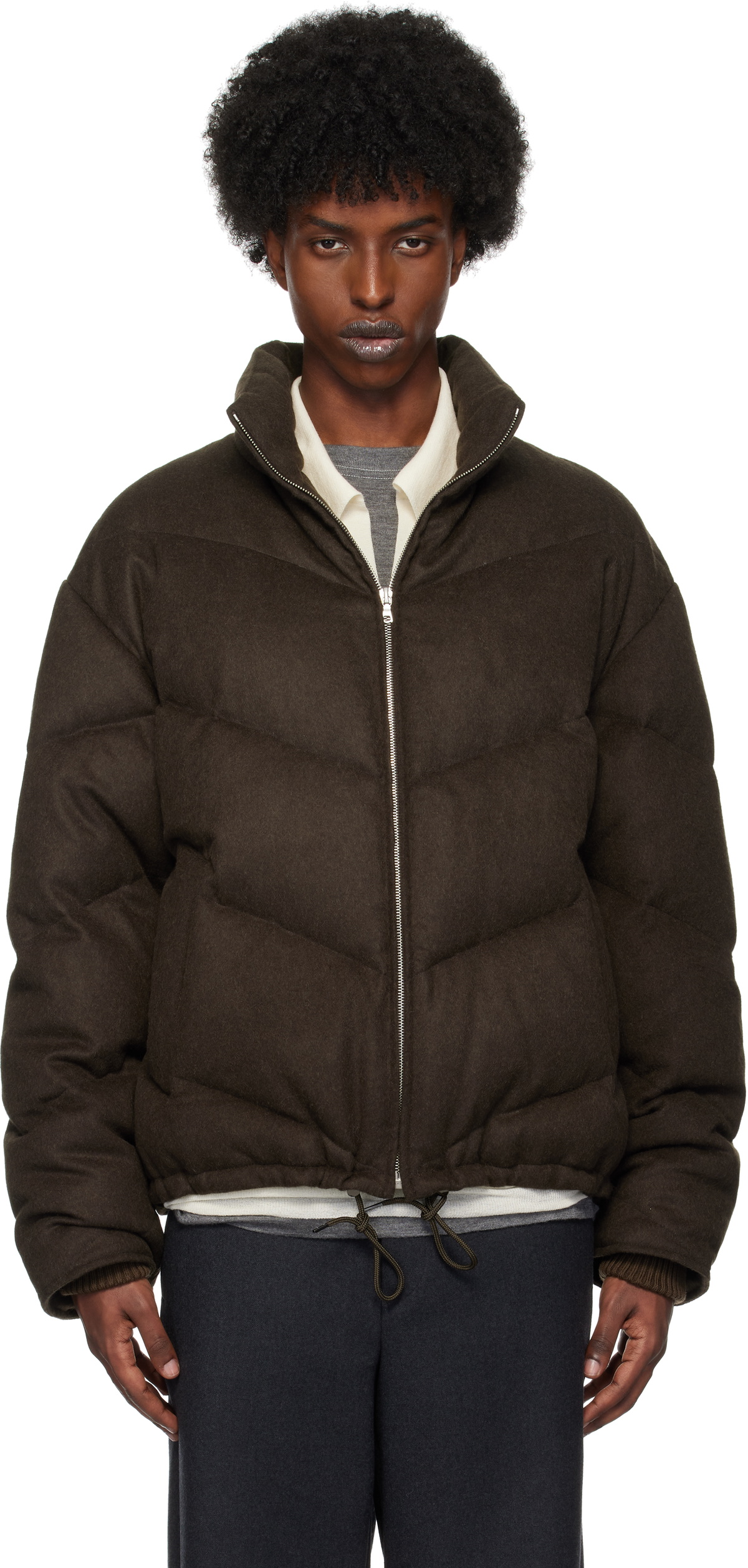 AURALEE Brown Baby Camel Flannel Down Jacket Auralee