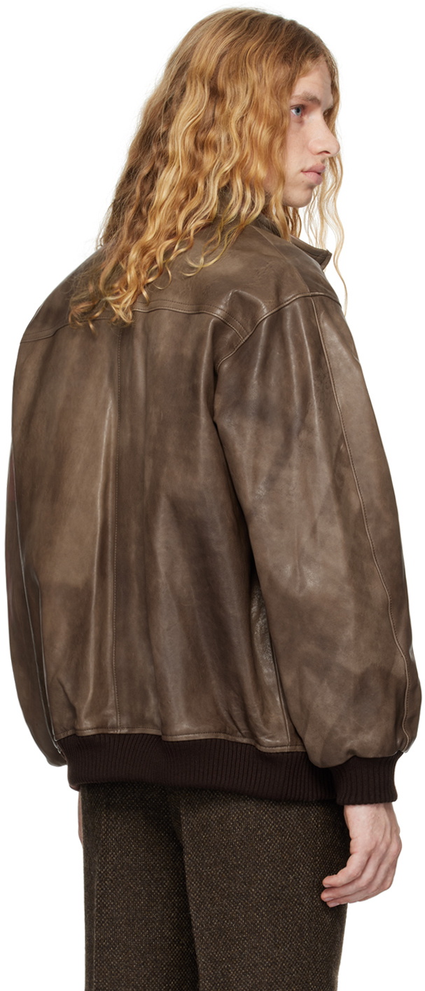 AURALEE Brown Heavy Lamb Leather Zip Jacket Auralee