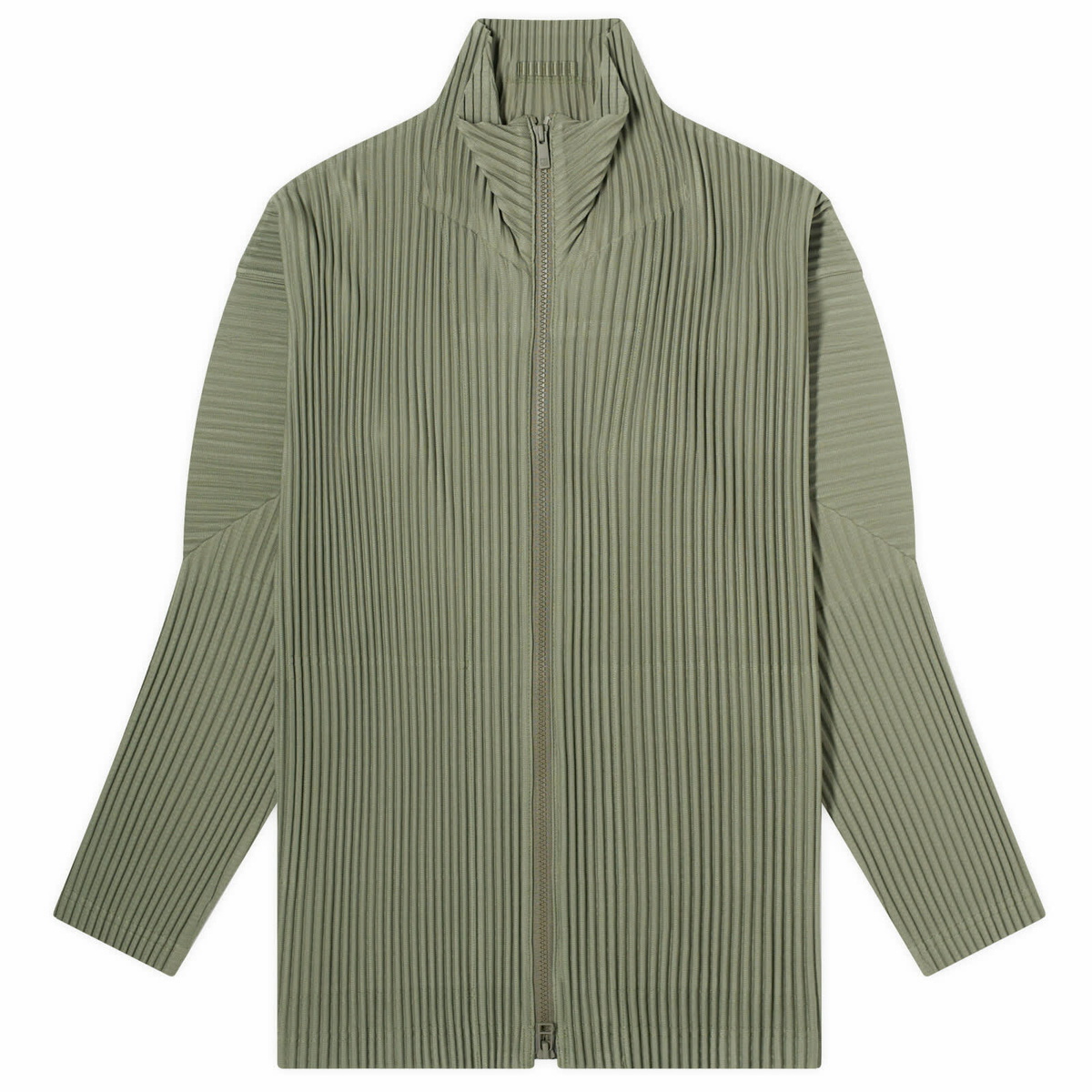 Homme Plissé Issey Miyake Men's Pleated Zip Jacket in Sage Green
