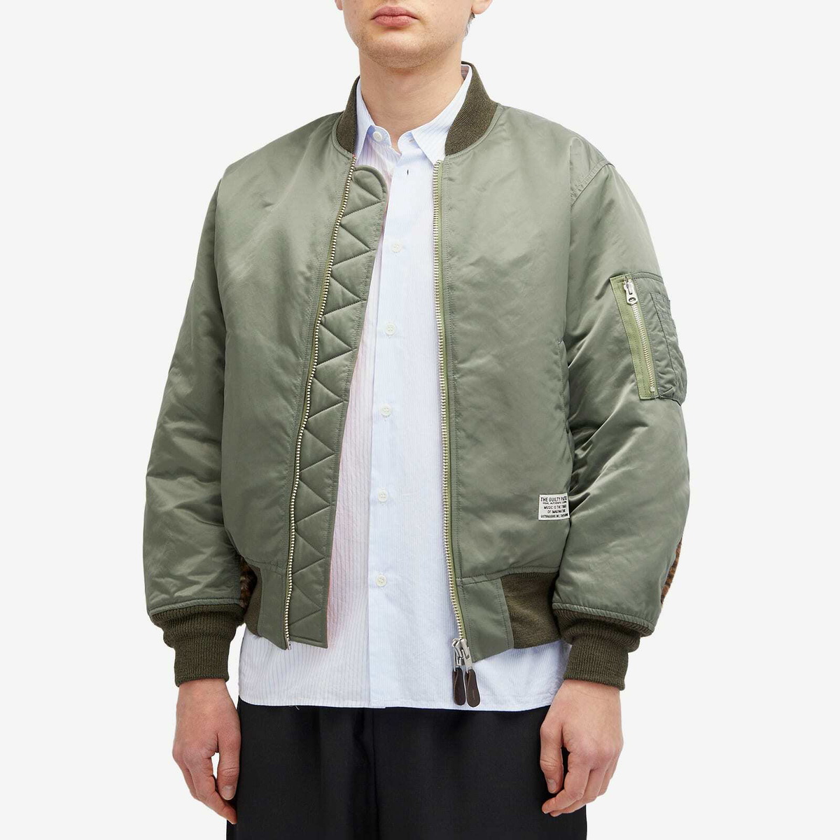 Wacko Maria Men's MA-1 Leopard Panel Flight Jacket in Khaki Wacko