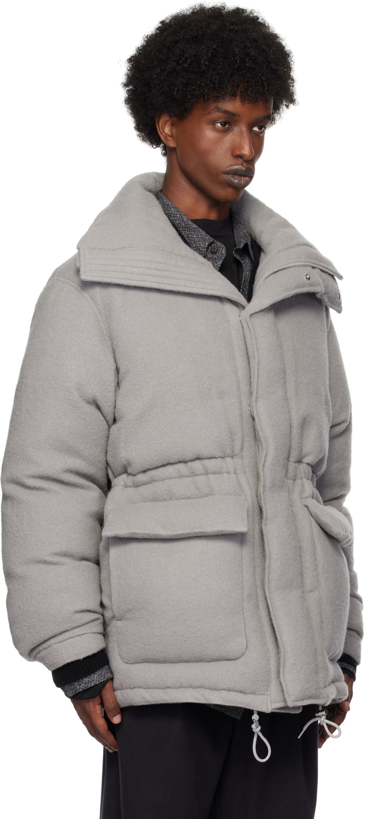 AURALEE Gray Brushed Alpaca Wool Down Jacket Auralee