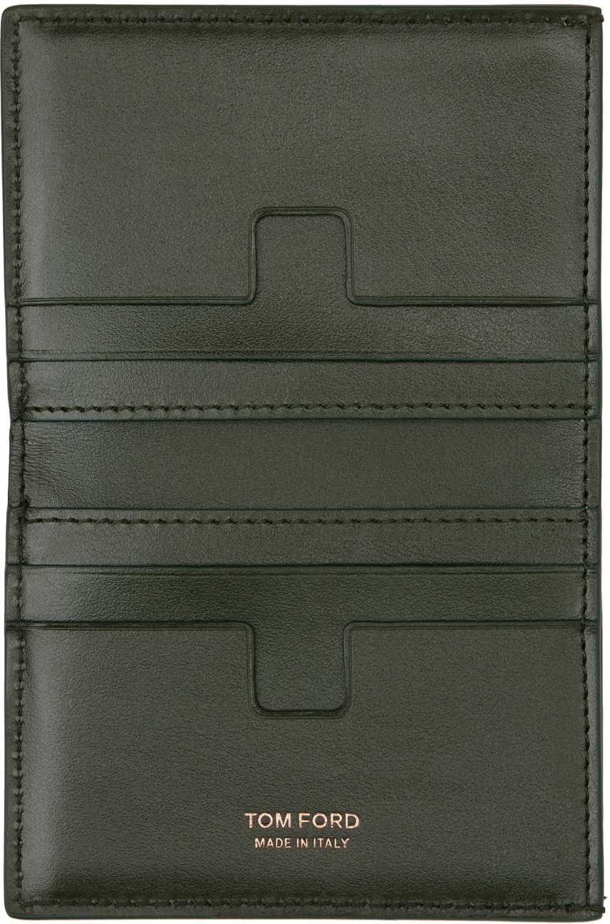 TOM FORD Green Printed Croc Folding Card Holder TOM FORD