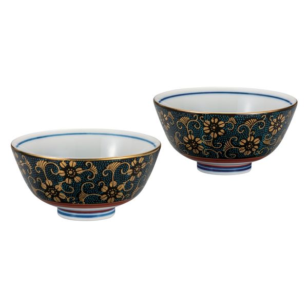 伊野正峰 日本の伝統工芸品【九谷焼】 組飯碗 青粒鉄仙 (K9-549) (K8