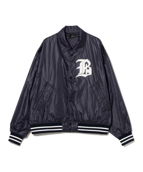 BEAMS Wide Short Fit Nylon Varsity Jacket (Water-Repellent