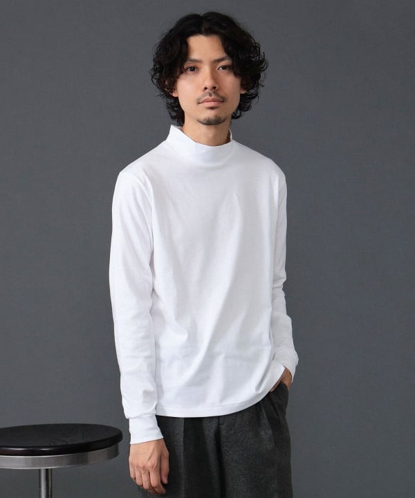 BEAMS F（ビームスF）コットン モックネック ロングスリーブ Tシャツ