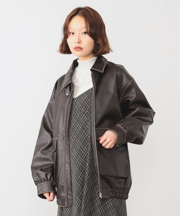 Ray BEAMS (Ray BEAMS) Faux Leather Flight Jacket (Blouson Blouson