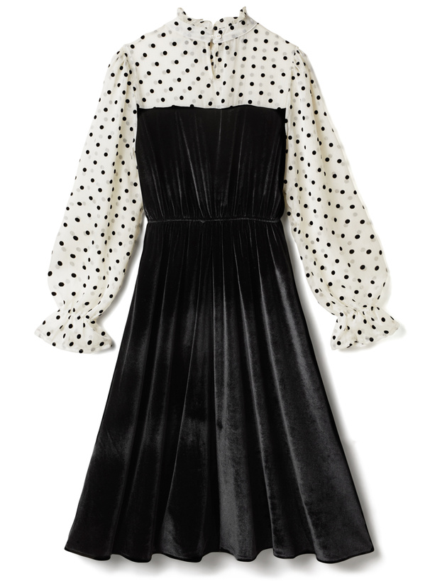 異素材ドット柄フリルワンピース[at1445] | レディースファッション