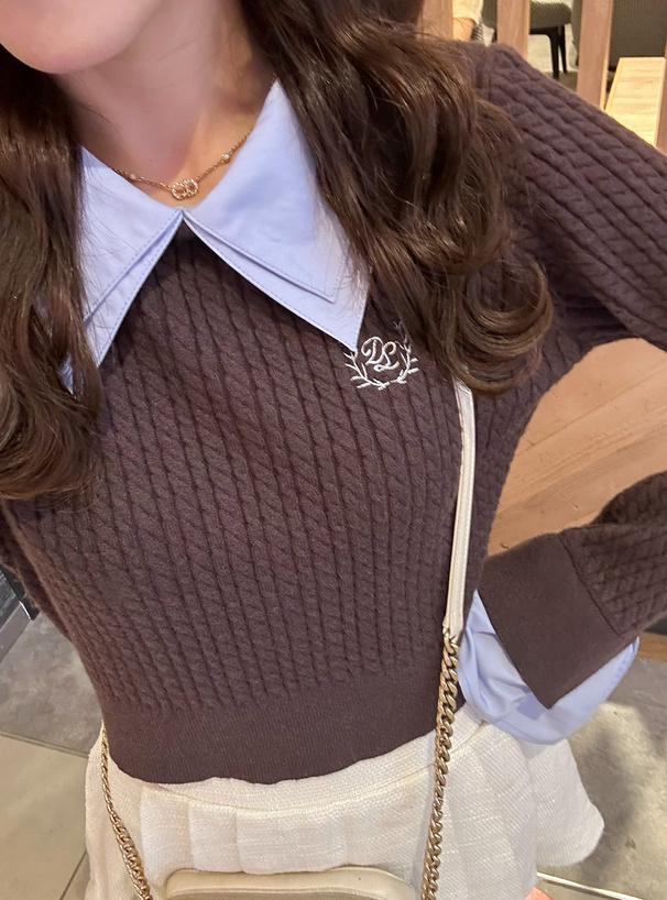 2Wayダブルカラーケーブル編みニットトップス[k9395i] | レディース