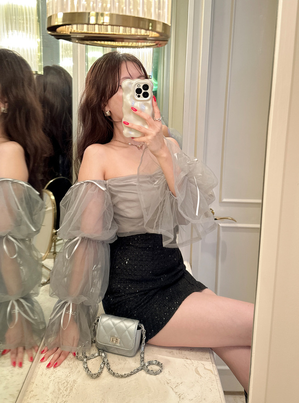 フリージアチュールリボンオフショルトップス[ru1124] | レディース