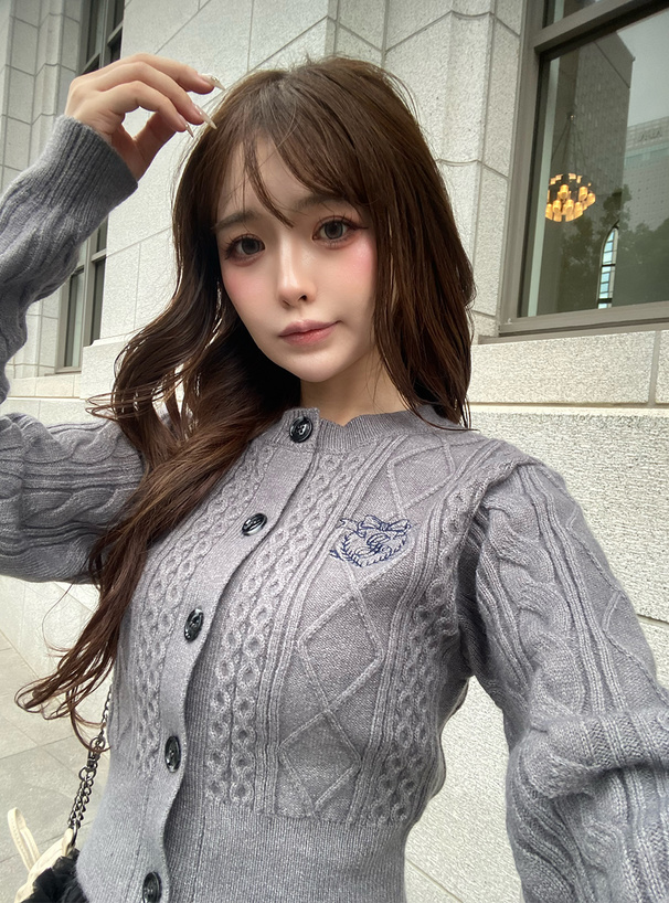 ロゴ刺繍ケーブル編みニットカーディガン[ru1214] | レディース