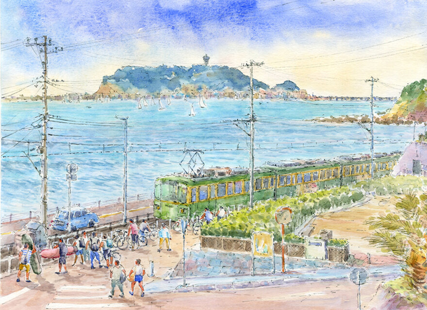 注文制作します 水彩画原画 江の島と江ノ電15（＃383) | iichi 日々の