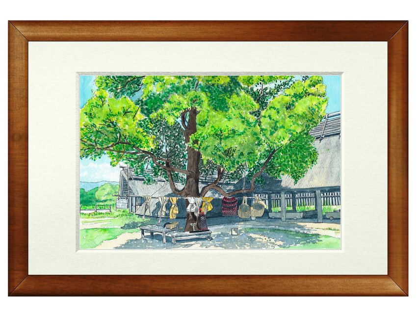 世界で1枚の絵 水彩画原画「吉野ヶ里古墳」 | iichi 日々の暮らしを