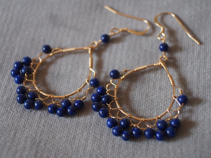 14kgf ラピスラズリあみあみレーシーピアス k14gf | iichi 日々の