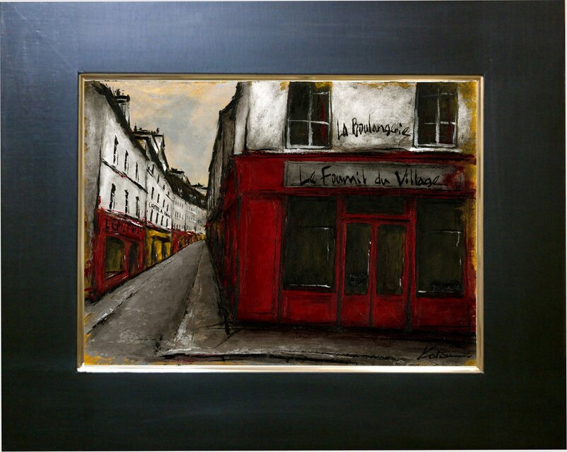 風景画 パリ 油絵「街角の赤いパン屋」 | iichi 日々の暮らしを