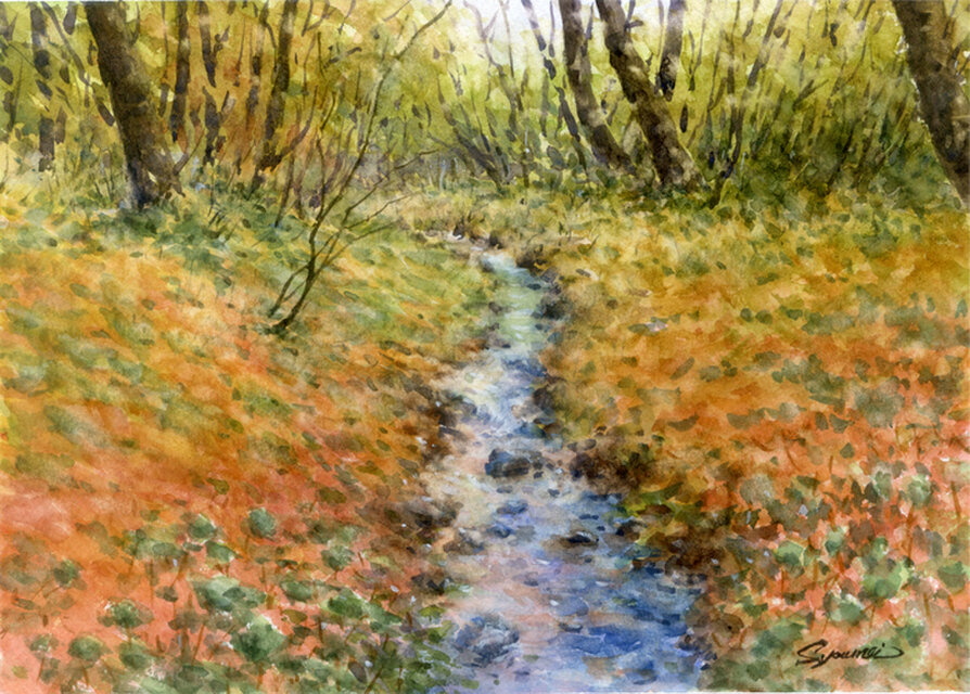 水彩画原画 晩秋の雑木林 ＃609 | iichi 日々の暮らしを心地よくする