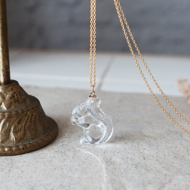 ヴィンテージ製スワロフスキー！りすのクリスタルロングネックレス