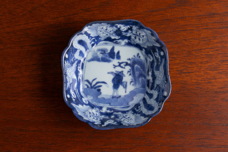 古伊万里 染付 山水鶴亀文 四方皿 江戸後期 E948 | iichi 日々の暮らし