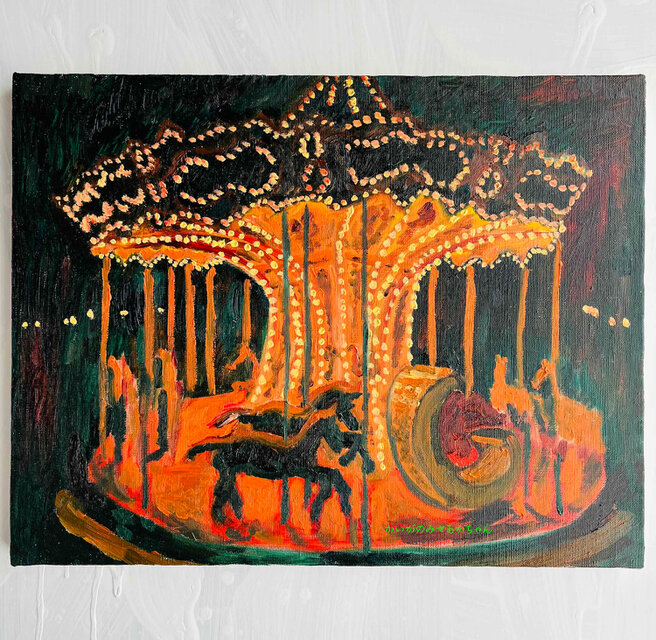 32×41㎝「夜のメリーゴーランド5」原画・油彩画・F6 | iichi 日々の