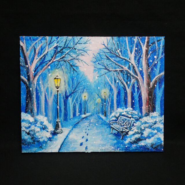 油絵 原画 雪景色 冬景色 幻想的 青 絵画 F3「雪降る幻想」 | iichi