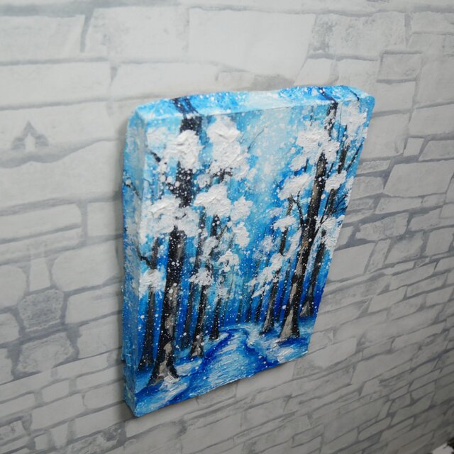 油絵 原画 油彩画 絵画 「白銀の森の小道」 冬 景色 風景画 インテリア