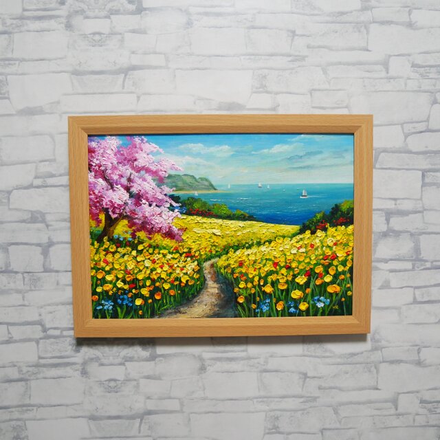 春の油彩画「希望の花咲く春の日」油絵・一点物・原画 | iichi 日々の