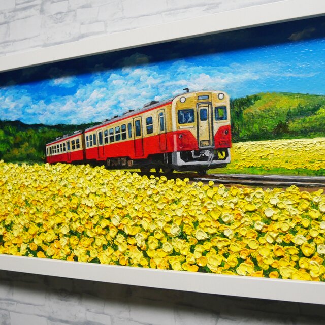 油彩画「石神の菜の花畑とキハ200形」－小湊鐵道の春の情景－ | iichi