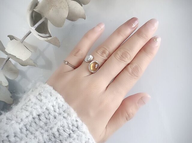 黄金色 シトリン＆マグネサイト ダブルストーンリング 【受注製作