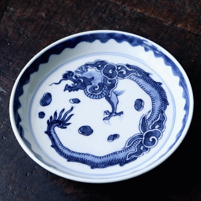 龍と雲◇伊万里 染付五寸中皿 骨董品・antiques 器 丁寧な暮らしに。角
