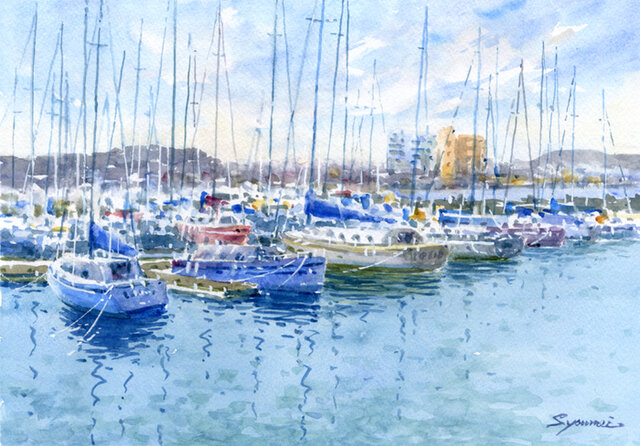 注文制作します 水彩画原画 江の島ヨットハーバー ＃618 | iichi 日々